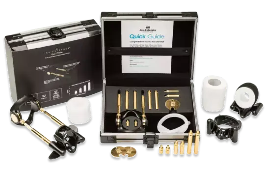 Jes-Extender Gold kit with open carry case, quick guide and gold-tone parts