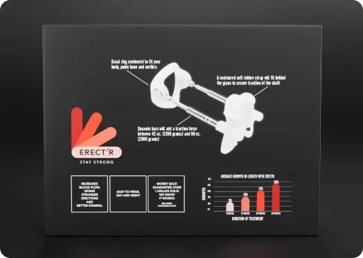 ErectR Stay Strong extender box with device diagram and results chart