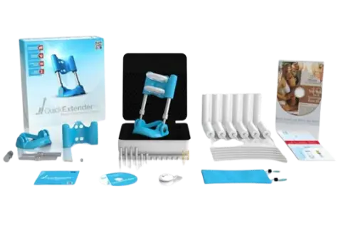 Quick Extender box and kit with blue device, white straps and DVD