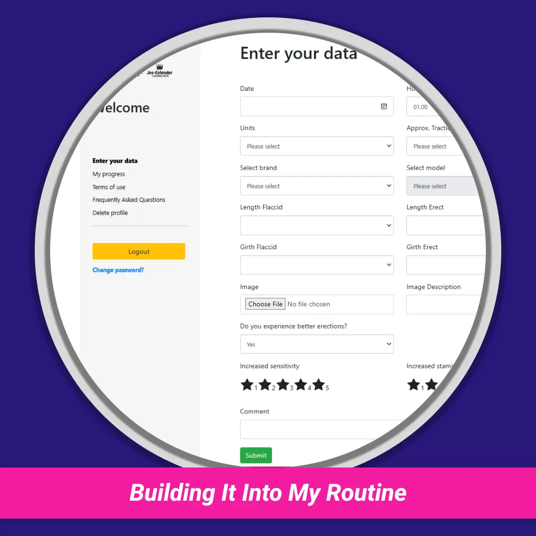 Building It Into My Routine: online progress form for entering size data