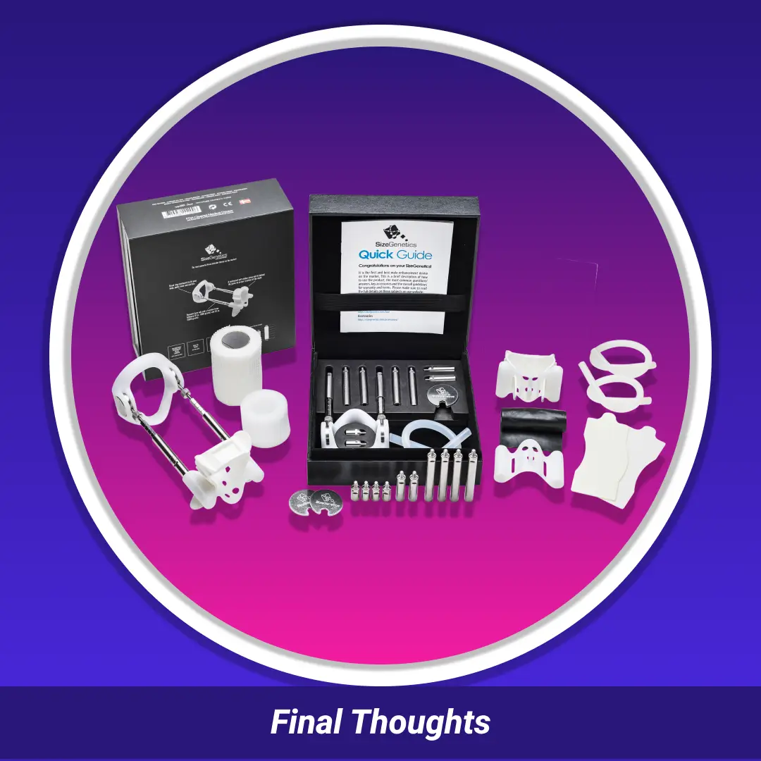 Final Thoughts: SizeGenetics extender kit with box, quick guide and parts