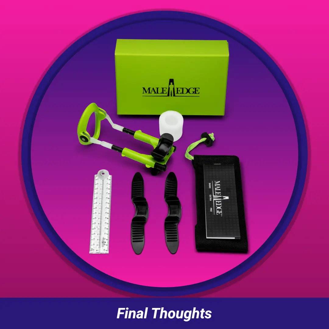 Final Thoughts: Male Edge extender kit with green box, ruler, pads and pouch