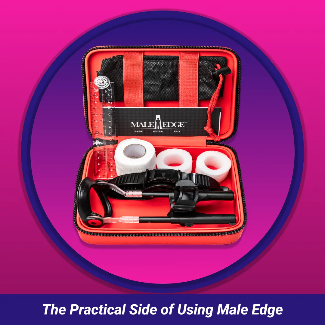 The Practical Side of Using Male Edge: extender kit packed in a red travel case