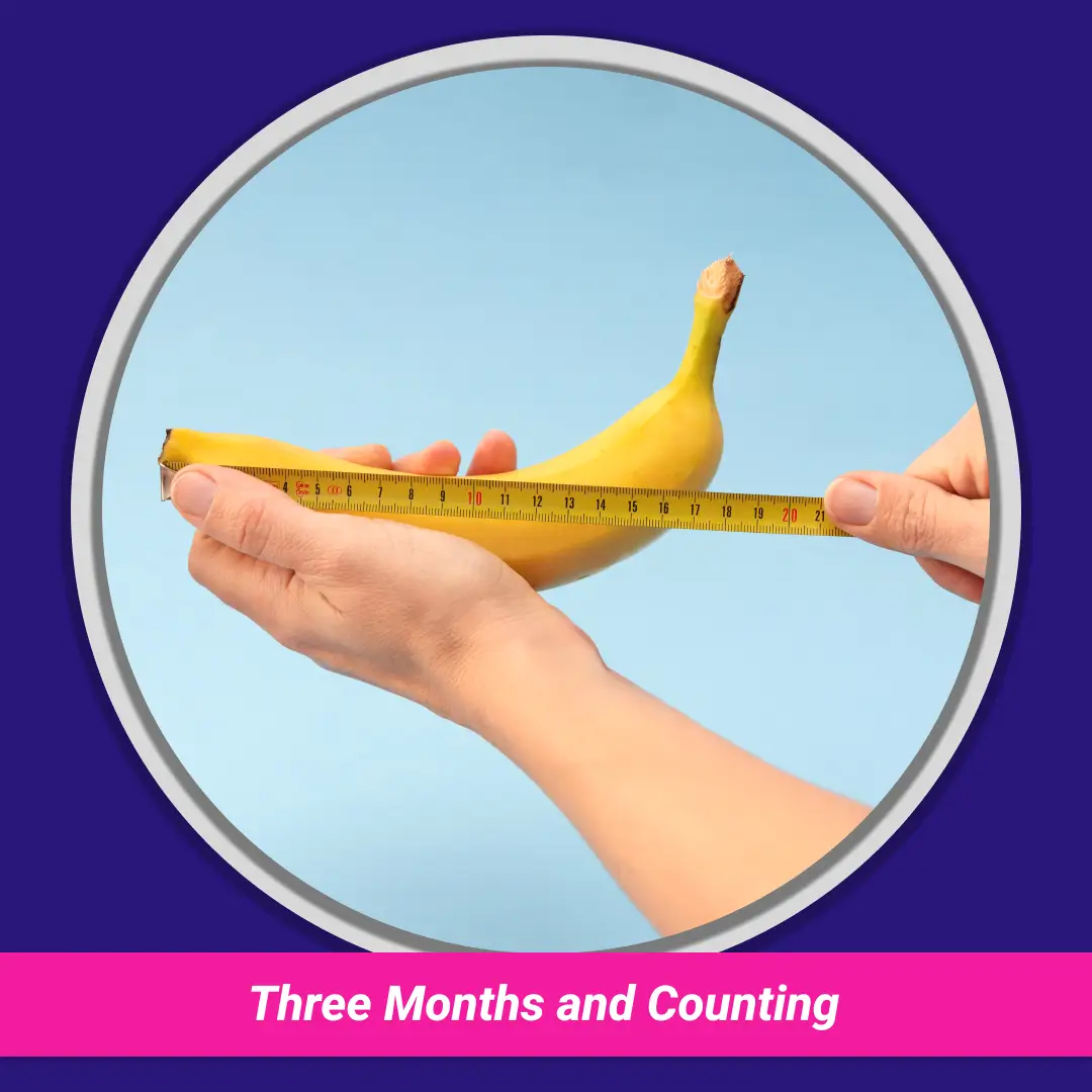 Three Months and Counting: hands measuring a banana with a tape measure